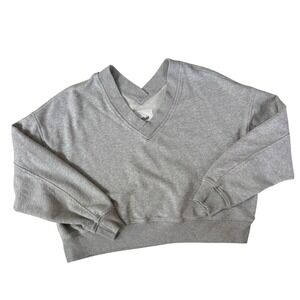 Aerie Sweatshirt V-Neck Cropped Pullover S/P Gray French Terry Excellent
